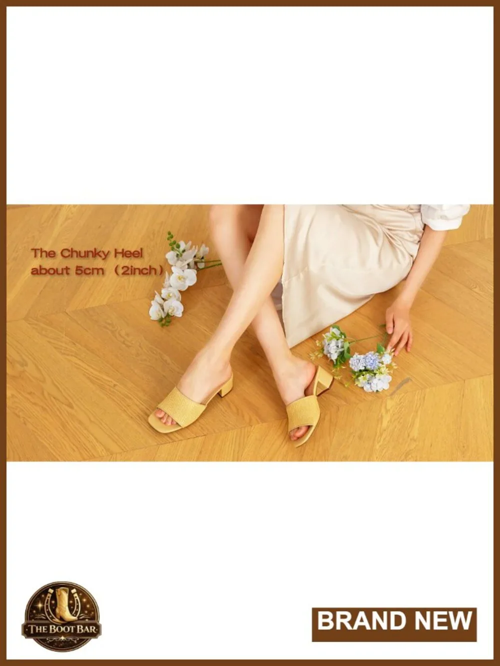 Woven Block Heel Slide Sandals Square Toe Mules for Women